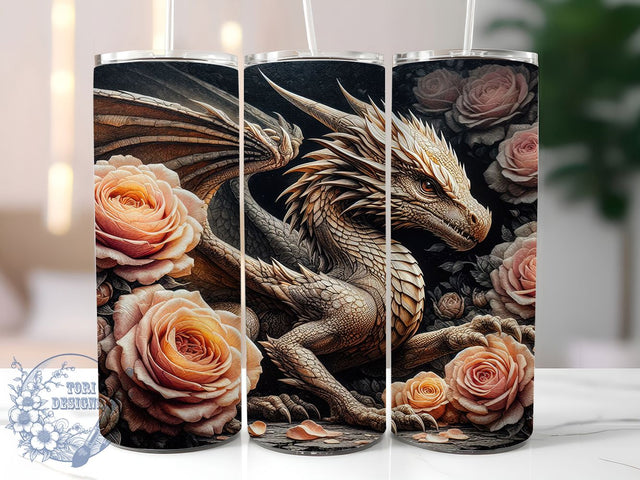 Rose Gold Dragon 20oz Tumbler, Rose Gold Design, Fantasy Tumbler, 20oz Sublimation, PNG Design, Mythical Mug, Unique Gift Sublimation ToriDesigns 
