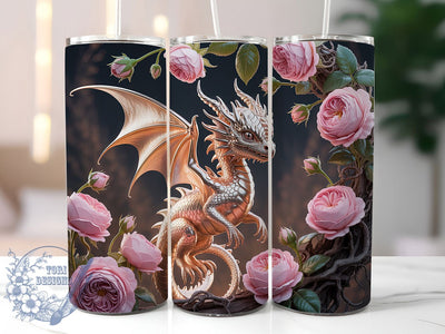 Rose Gold Dragon 20oz Tumbler, Rose Gold Design, Fantasy Tumbler, 20oz Sublimation, PNG Design, Mythical Mug, Unique Gift Sublimation ToriDesigns 