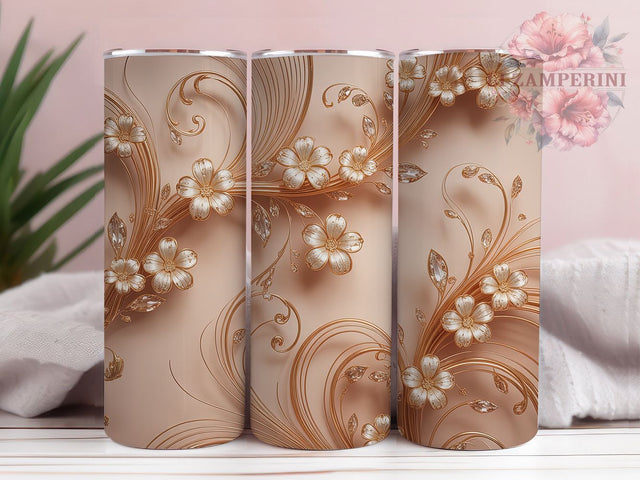 Rose Gold Floral Glam Tumbler Wrap, Floral Bling, Glam Style, Elegant Wrap, Sparkle Theme, Luxury Design, Sublimation Design Sublimation Li Zamperini 