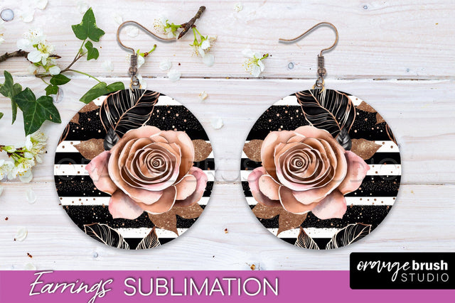 Rose Gold Flower Earrings, Floral Round Earring Sublimation Sublimation OrangeBrushStudio 