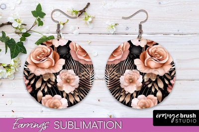 Rose Gold Flower Earrings, Floral Round Earring Sublimation Sublimation OrangeBrushStudio 