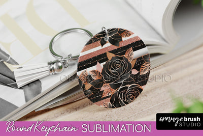 Rose Gold Flower Keychain, Floral Keychain Sublimation PNG Sublimation OrangeBrushStudio 