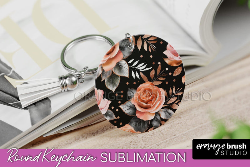Rose Gold Flower Keychain, Floral Keychain Sublimation PNG Sublimation OrangeBrushStudio 