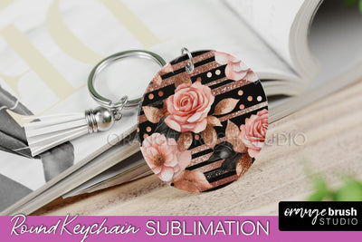Rose Gold Flower Keychain, Floral Keychain Sublimation PNG Sublimation OrangeBrushStudio 