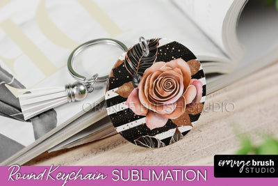 Rose Gold Flower Keychain, Floral Keychain Sublimation PNG Sublimation OrangeBrushStudio 