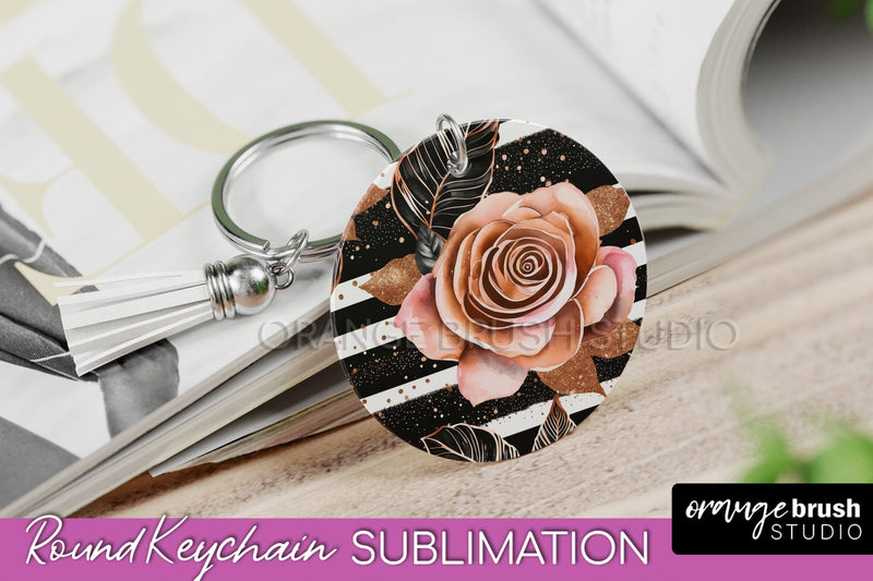 Rose Gold Flower Keychain, Floral Keychain Sublimation PNG Sublimation OrangeBrushStudio 