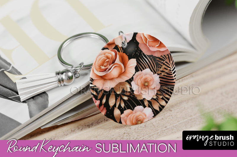 Rose Gold Flower Keychain, Floral Keychain Sublimation PNG Sublimation OrangeBrushStudio 