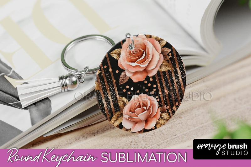 Rose Gold Flower Keychain, Floral Keychain Sublimation PNG Sublimation OrangeBrushStudio 