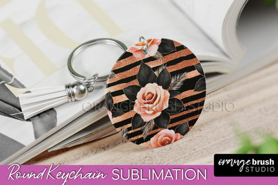 Rose Gold Flower Keychain, Floral Keychain Sublimation PNG Sublimation OrangeBrushStudio 
