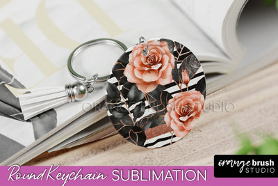 Rose Gold Flower Keychain, Floral Keychain Sublimation PNG Sublimation OrangeBrushStudio 
