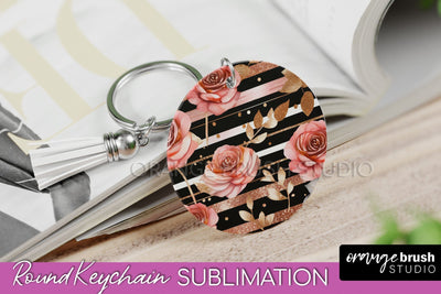 Rose Gold Flower Keychain, Floral Keychain Sublimation PNG Sublimation OrangeBrushStudio 