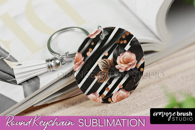 Rose Gold Flower Keychain, Floral Keychain Sublimation PNG Sublimation OrangeBrushStudio 