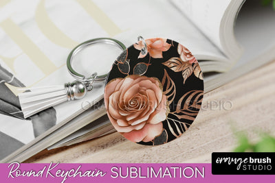 Rose Gold Flower Keychain, Floral Keychain Sublimation PNG Sublimation OrangeBrushStudio 