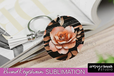 Rose Gold Flower Keychain, Floral Keychain Sublimation PNG Sublimation OrangeBrushStudio 