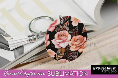 Rose Gold Flower Keychain, Floral Keychain Sublimation PNG Sublimation OrangeBrushStudio 
