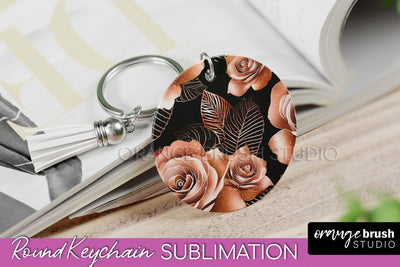 Rose Gold Flower Keychain, Floral Keychain Sublimation PNG Sublimation OrangeBrushStudio 