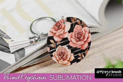 Rose Gold Flower Keychain, Floral Keychain Sublimation PNG Sublimation OrangeBrushStudio 