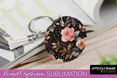 Rose Gold Flower Keychain, Floral Keychain Sublimation PNG Sublimation OrangeBrushStudio 