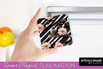 Rose Gold Flower Magnet Sublimation - Floral Magnet Design Sublimation OrangeBrushStudio 