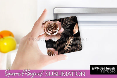 Rose Gold Flower Magnet Sublimation - Floral Magnet Design Sublimation OrangeBrushStudio 