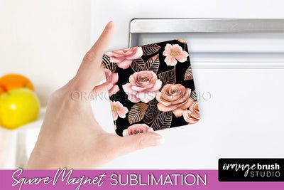 Rose Gold Flower Magnet Sublimation - Floral Magnet Design Sublimation OrangeBrushStudio 