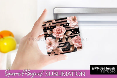 Rose Gold Flower Magnet Sublimation - Floral Magnet Design Sublimation OrangeBrushStudio 