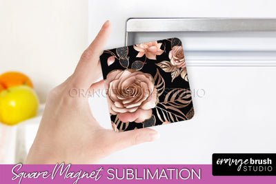 Rose Gold Flower Magnet Sublimation - Floral Magnet Design Sublimation OrangeBrushStudio 