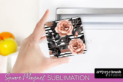 Rose Gold Flower Magnet Sublimation - Floral Magnet Design Sublimation OrangeBrushStudio 