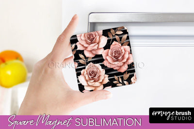 Rose Gold Flower Magnet Sublimation - Floral Magnet Design Sublimation OrangeBrushStudio 