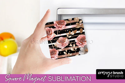 Rose Gold Flower Magnet Sublimation - Floral Magnet Design Sublimation OrangeBrushStudio 
