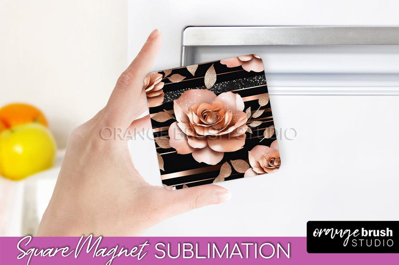 Rose Gold Flower Magnet Sublimation - Floral Magnet Design Sublimation OrangeBrushStudio 