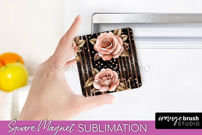 Rose Gold Flower Magnet Sublimation - Floral Magnet Design Sublimation OrangeBrushStudio 