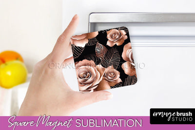 Rose Gold Flower Magnet Sublimation - Floral Magnet Design Sublimation OrangeBrushStudio 