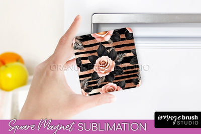 Rose Gold Flower Magnet Sublimation - Floral Magnet Design Sublimation OrangeBrushStudio 