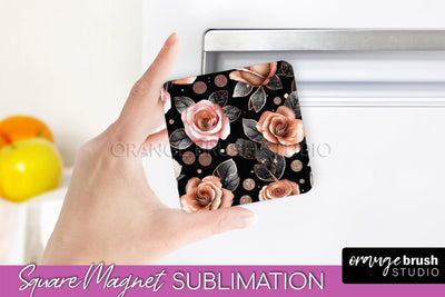 Rose Gold Flower Magnet Sublimation - Floral Magnet Design Sublimation OrangeBrushStudio 