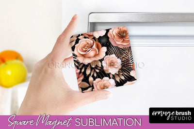 Rose Gold Flower Magnet Sublimation - Floral Magnet Design Sublimation OrangeBrushStudio 