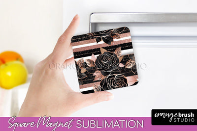 Rose Gold Flower Magnet Sublimation - Floral Magnet Design Sublimation OrangeBrushStudio 