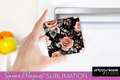 Rose Gold Flower Magnet Sublimation - Floral Magnet Design Sublimation OrangeBrushStudio 