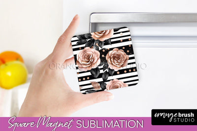 Rose Gold Flower Magnet Sublimation - Floral Magnet Design Sublimation OrangeBrushStudio 