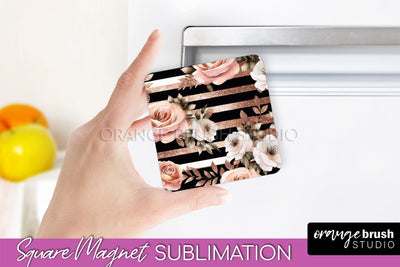 Rose Gold Flower Magnet Sublimation - Floral Magnet Design Sublimation OrangeBrushStudio 