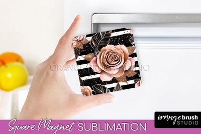 Rose Gold Flower Magnet Sublimation - Floral Magnet Design Sublimation OrangeBrushStudio 