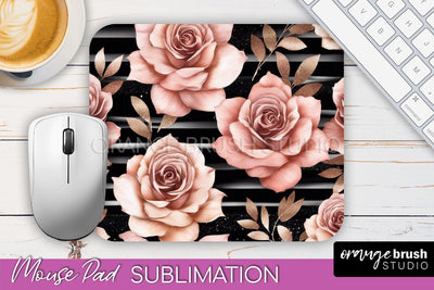 Rose Gold Flower Mousepad Sublimation Floral Mouse Pad PNG Sublimation OrangeBrushStudio 