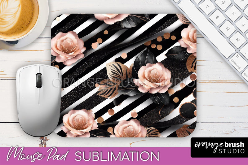 Rose Gold Flower Mousepad Sublimation Floral Mouse Pad PNG Sublimation OrangeBrushStudio 