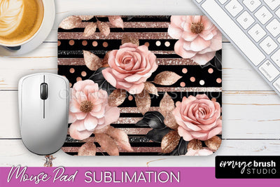 Rose Gold Flower Mousepad Sublimation Floral Mouse Pad PNG Sublimation OrangeBrushStudio 