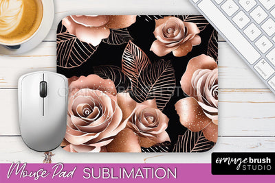 Rose Gold Flower Mousepad Sublimation Floral Mouse Pad PNG Sublimation OrangeBrushStudio 