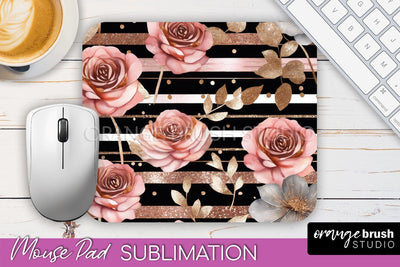 Rose Gold Flower Mousepad Sublimation Floral Mouse Pad PNG Sublimation OrangeBrushStudio 