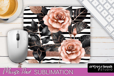 Rose Gold Flower Mousepad Sublimation Floral Mouse Pad PNG Sublimation OrangeBrushStudio 