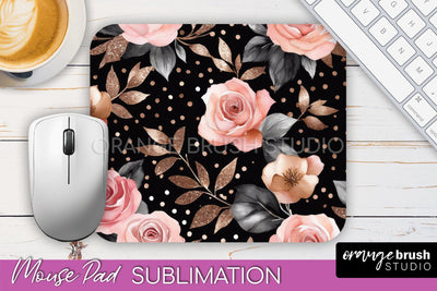 Rose Gold Flower Mousepad Sublimation Floral Mouse Pad PNG Sublimation OrangeBrushStudio 