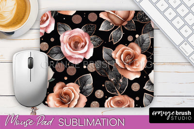 Rose Gold Flower Mousepad Sublimation Floral Mouse Pad PNG Sublimation OrangeBrushStudio 