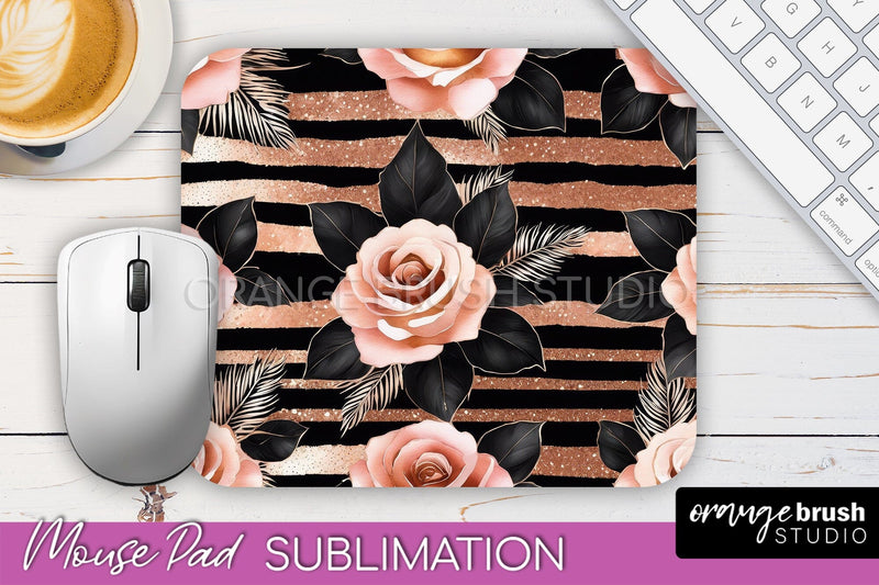Rose Gold Flower Mousepad Sublimation Floral Mouse Pad PNG Sublimation OrangeBrushStudio 